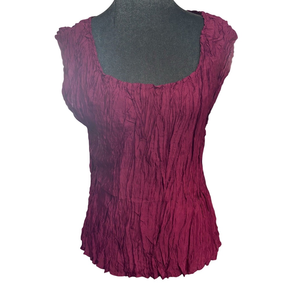Vintage Y2K Marisol Crinkle Top Burgundy Sleeveless Stretch Fitted Blouse XL